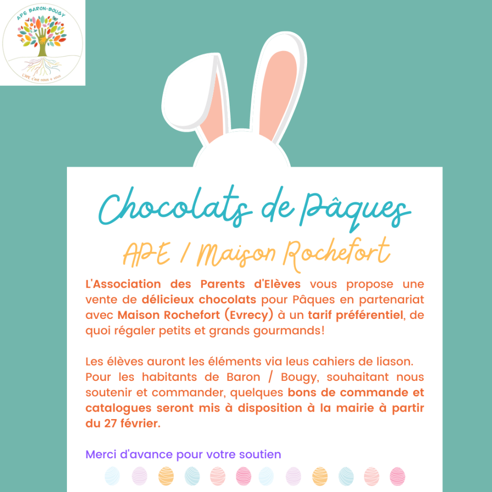 comm vente chocolats paques APE 2023